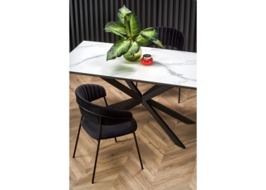 DIESEL extension table color top - white marble  dark grey legs - black1