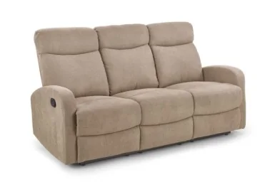 Tai šviesiai rudos spalvos trivietė sofa su paminkštintais apmušalais ir individualiai reguliuojamais mechanizmais kiekvienam sėdimajam segmentui, puikiai tinkanti patogiam poilsiui namuose.