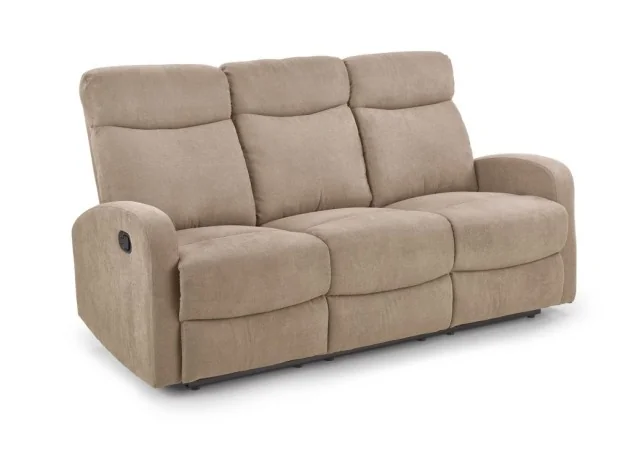 Tai šviesiai rudos spalvos trivietė sofa su paminkštintais apmušalais ir individualiai reguliuojamais mechanizmais kiekvienam sėdimajam segmentui, puikiai tinkanti patogiam poilsiui namuose.
