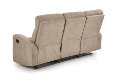 Tai šviesiai rudos spalvos trivietė sofa su paminkštintais apmušalais ir individualiai reguliuojamais mechanizmais kiekvienam sėdimajam segmentui, puikiai tinkanti patogiam poilsiui namuose.