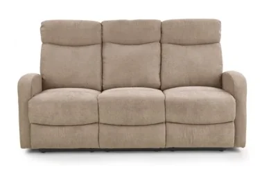Tai šviesiai rudos spalvos trivietė sofa su paminkštintais apmušalais ir individualiai reguliuojamais mechanizmais kiekvienam sėdimajam segmentui, puikiai tinkanti patogiam poilsiui namuose.