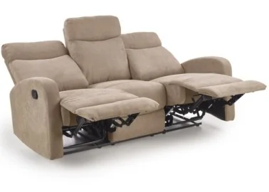 Tai šviesiai rudos spalvos trivietė sofa su paminkštintais apmušalais ir individualiai reguliuojamais mechanizmais kiekvienam sėdimajam segmentui, puikiai tinkanti patogiam poilsiui namuose.