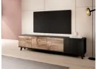 Tai elegantiškas ir funkcionalus TV staliukas su dviejų medinių durelių bei vienos juodos, vertikaliais grioveliais dekoruotos sekcijos dizainu.Jo modernus stilius ir rudos bei juodo spalvos paviršiaus derinys suteikia prabangos ir išskirtinumo bet kuriam gyvenamajam kambariui.