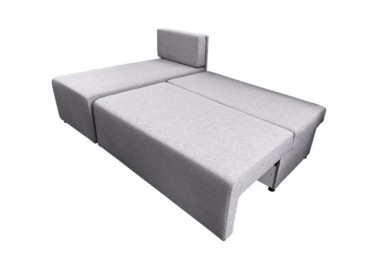 Pilkos palvos mažas minkštas kampas be porankų - su trim pagalvėlėmis, patalynės dėže ir miegama funkcija