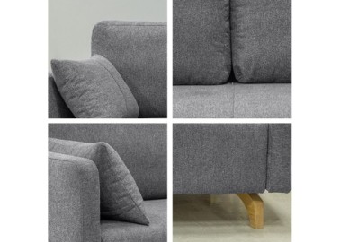 Pilkos spalvos minkšta tvirta kokybiška sofa-lova su medinėmis 15 cm aukščio kojėlėmis