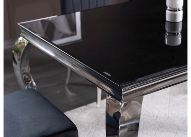 Valgomojo stalas Signal Prince Ceramic juodas su sidabro spalvos kojomis