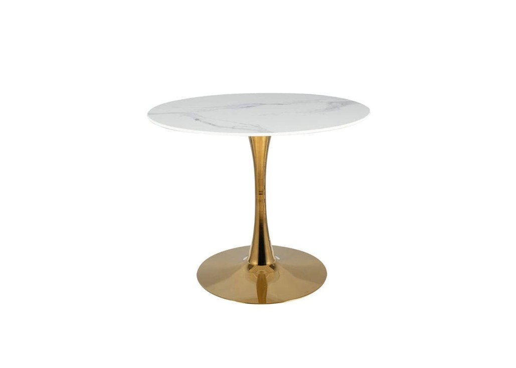Valgomojo stalas Signal Espreso su balto marmuro stalviršiu ir auksiniu stovu