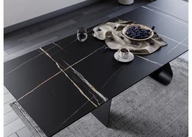 Valgomojo stalas Signal Diuna Ceramic su marmuriniu juodos spalvos stalviršiu