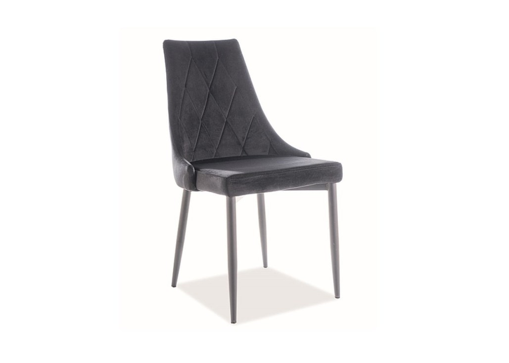 Juodos spalvos veliūrinė moderni valgomojo kėdė su juodomis metalinėmis kojomis