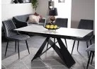 Marmuro spalvos modernaus dizaino išskleidžiamas stalas Signal Westin su metalinėmis juodomis kojomis