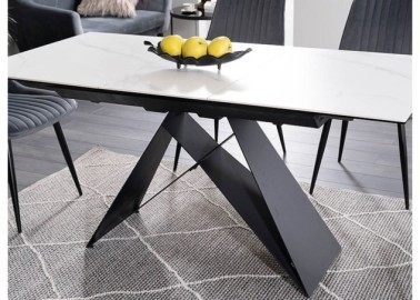 Marmuro spalvos modernaus dizaino išskleidžiamas stalas Signal Westin su metalinėmis juodomis kojomis