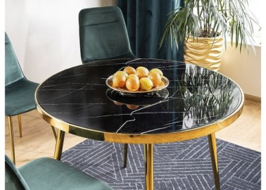 Glamūrinio stiliaus, prabangus stalas Signal Calvin su aukso spalvos kojomis
