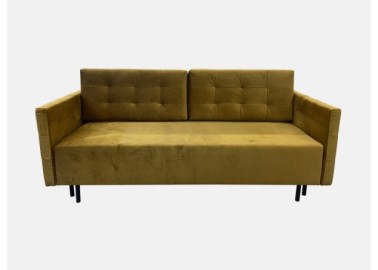 Garstyčių spalvos lietuvių gamybos sofa lova, pagaminta iš aukščiausios kokybės veliūrinio audinio. Sofa su miegojimo funkcija ir patalynės dėže