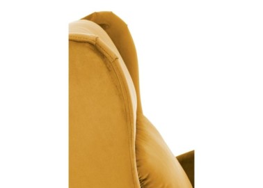 Garstyčių spalvos minkštas fotelis reglaineris su pakeliamų kojų ir reguliuojamos nugaros atlošo funkcija