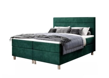Šiuolaikiška, elegantiško modelio kontinentinė lova su dailiu galvūgaliu žalios spalvos