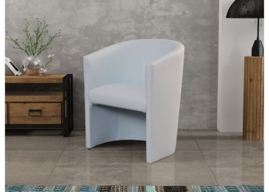 Jaukus, modernaus dizaino fotelis aptrauktas patvaria eko oda baltos spalvos