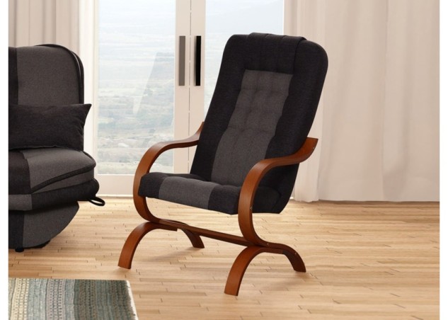 Stilingas ir praktiškas fotelis su įdomaus dizaino kojelėmis pilkos ir juodos spalvos