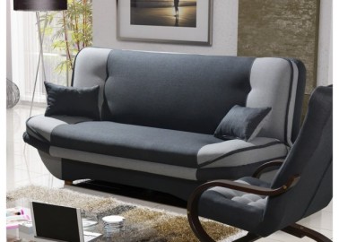 Stilinga ir praktiška sofa-lova su pagalvėlėmis šviesiai ir tamsiai pilkos spalvos