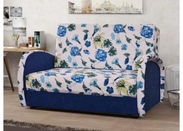Dailus ir žaismingas išskleidžiamas miegamasis fotelis tamsiai mėlynas su gėlėmis