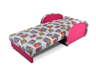 Dailus ir žaismingas miegamasis fotelis vaikų kambariui rožinis su pelėdžiukais miegojimo funkcija