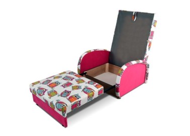 Dailus ir žaismingas miegamasis fotelis vaikų kambariui rožinis su pelėdžiukais patalų dėžė