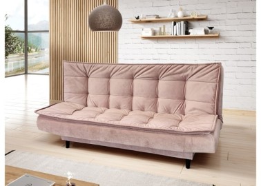 Šiuolaikiška, stilinga ir patogi sofa-lova aptraukta švelniu veliūriniu audiniu alyvinės spalvos