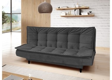Šiuolaikiška, stilinga ir patogi sofa-lova aptraukta švelniu veliūriniu audiniu tamsiai pilkos spalvos