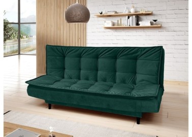 Šiuolaikiška, stilinga ir patogi sofa-lova aptraukta švelniu veliūriniu audiniu zalios spalvos