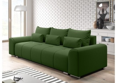 Šiuolaikiška modernaus dizaino sofa-lova su pagalvėlėmis, plačiais porankiais ir patalynės dėže žalios spalvos Rob Ast