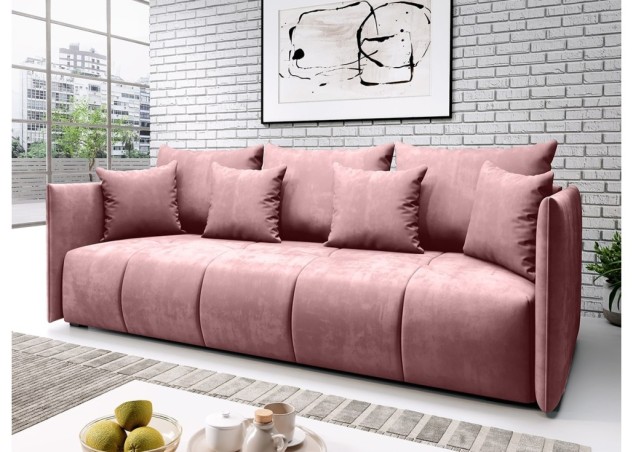 Elegantiška ir moderni veliūrinio audinio sofa-lova su pagalvėlėmis rožinės spalvos Rob Asp