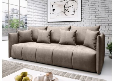 Elegantiška ir moderni veliūrinio audinio sofa-lova su pagalvėlėmis smėlio spalvos Rob Asp