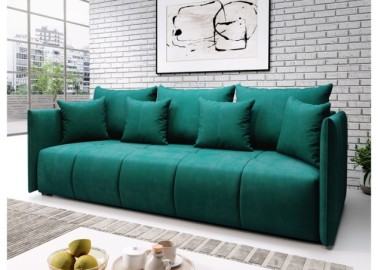 Elegantiška ir moderni veliūrinio audinio sofa-lova su pagalvėlėmis žalios spalvos Rob Asp