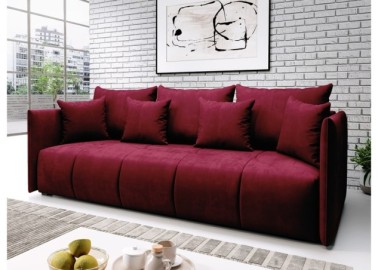 Elegantiška ir moderni veliūrinio audinio sofa-lova su pagalvėlėmis bordo spalvos Rob Asp