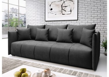 Elegantiška ir moderni veliūrinio audinio sofa-lova su pagalvėlėmis juodos spalvos Rob Asp