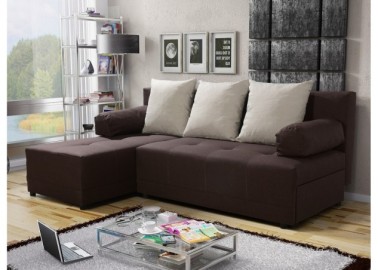 Stilingas patogus ir kompaktiškas universalus svetainės kampas su pagalvėlėmis tamsiai rudos ir kreminės spalvos Rob Max
