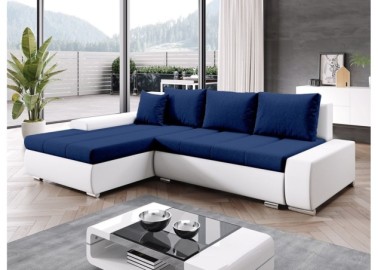 Modernaus dizaino didelis ir patogus svetainės kampas su miegojimo funkcija baltos ir mėlynos spalvos Rob Tar