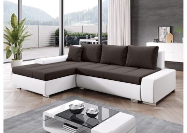 Modernaus dizaino didelis ir patogus svetainės kampas su miegojimo funkcija baltos ir tamsiai rudos spalvos Rob Tar