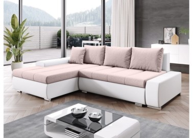 Modernaus dizaino didelis ir patogus svetainės kampas su miegojimo funkcija baltos ir rožinės spalvos Rob Tar