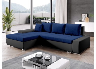 Modernaus dizaino didelis ir patogus svetainės kampas su miegojimo funkcija juodos ir mėlynos spalvos Rob Tar