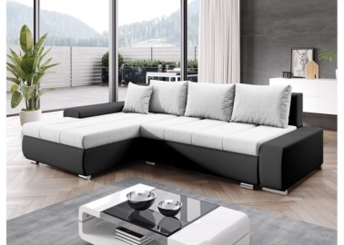 Modernaus dizaino didelis ir patogus svetainės kampas su miegojimo funkcija juodos ir šviesiai pilkos spalvos Rob Tar
