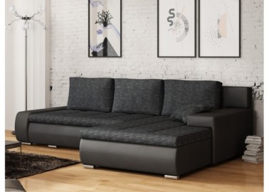 Modernaus dizaino didelis ir patogus svetainės kampas su miegojimo funkcija juodos spalvos Rob Tar