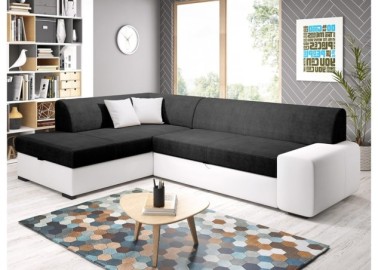 Modernus ir funkcionalus minkštas kampas su pagalvėlėmis baltos ir juodos spalvos Rob Min