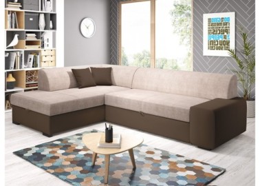 Modernus ir funkcionalus minkštas kampas su pagalvėlėmis rudos ir kreminės spalvos Rob Min