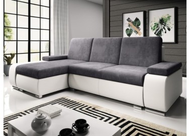 Modernaus dizaino minkštas kampas su patogiomis pagalvėlėmis ir plačiais porankiais baltos ir tamsiai pilkos spalvos Rob Lat