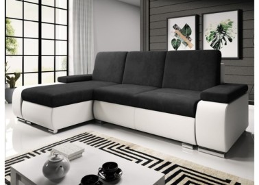 Modernaus dizaino minkštas kampas su patogiomis pagalvėlėmis ir plačiais porankiais baltos ir juodos spalvos Rob Lat