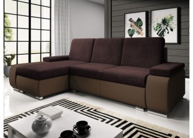 Modernaus dizaino minkštas kampas su patogiomis pagalvėlėmis ir plačiais porankiais rudos ir tamsiai rudos spalvos Rob Lat