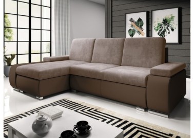 Modernaus dizaino minkštas kampas su patogiomis pagalvėlėmis ir plačiais porankiais rudos ir smėlio spalvos Rob Lat