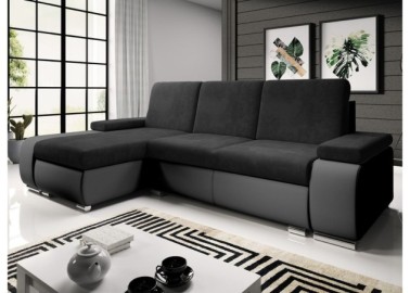 Modernaus dizaino minkštas kampas su patogiomis pagalvėlėmis ir plačiais porankiais juodos spalvos Rob Lat