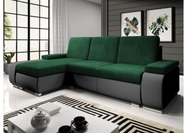 Modernaus dizaino minkštas kampas su patogiomis pagalvėlėmis ir plačiais porankiais juodos ir žalios spalvos Rob Lat