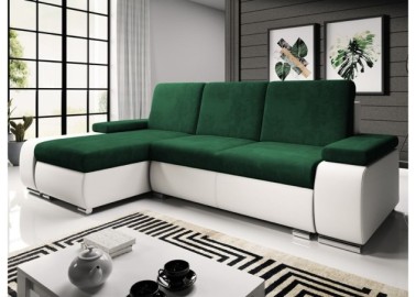 Modernaus dizaino minkštas kampas su patogiomis pagalvėlėmis ir plačiais porankiais baltos ir žalios spalvos Rob Lat